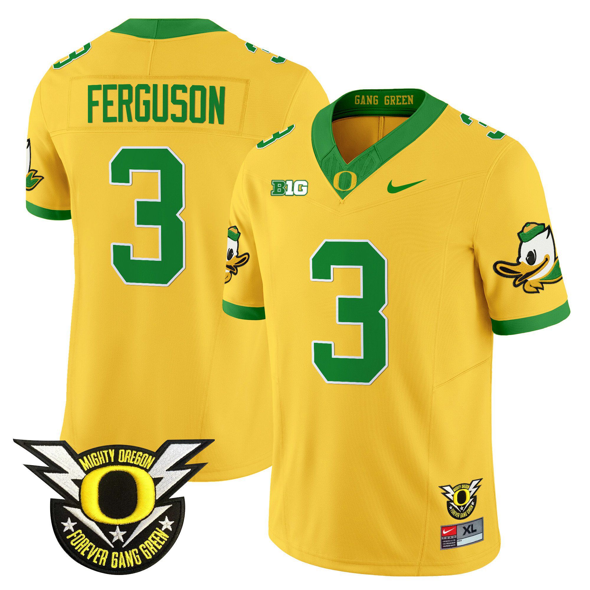 Men Oregon Ducks #3 Ferguson Yellow 2024 Nike Forever Gang Green & BIG Patch Vapor Limited NCAA Jersey->ncaa teams->NCAA Jersey